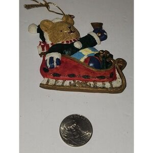 Vintage Christmas Tree Ornament Teddy Bear‎ in Sleigh